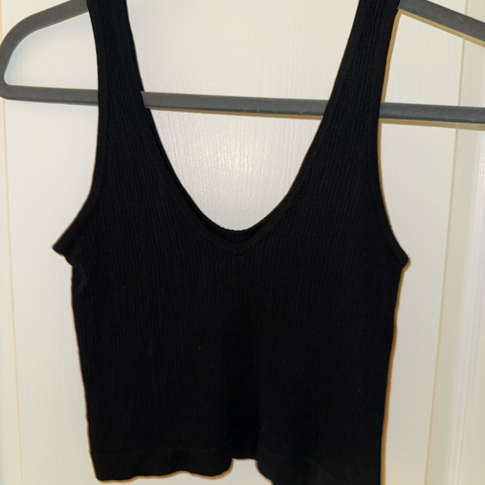 Urban Outfitters Black Ribbed V-Neck Tank